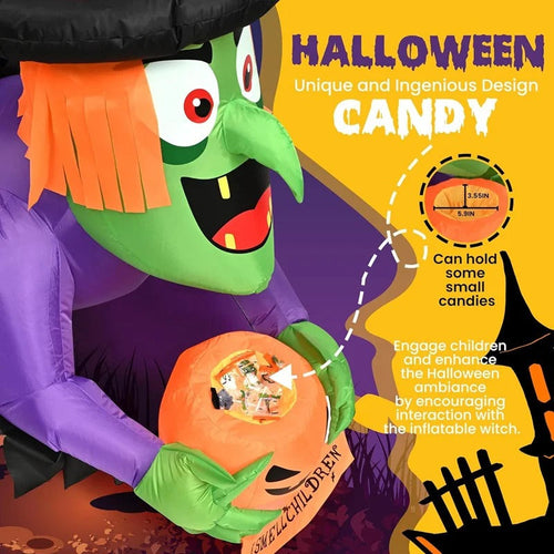 1.35M/4.5FT Halloween Inflatable Wall climbing witch Model Built-in LED Lights